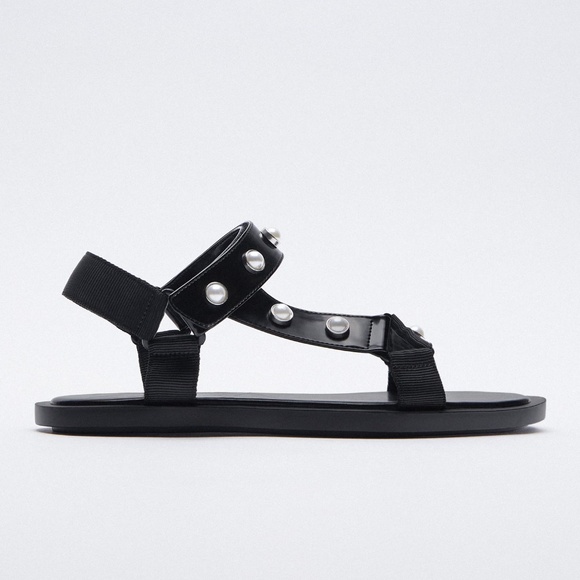 NWT Zara Black Pearl Sandals - Picture 9 of 12